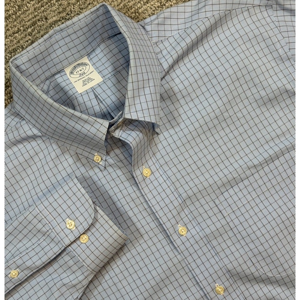 Brooks‎ Brothers LS Button Down Shirt Mens 17-6/7 XL 346 Blue Plaid Slim EUC